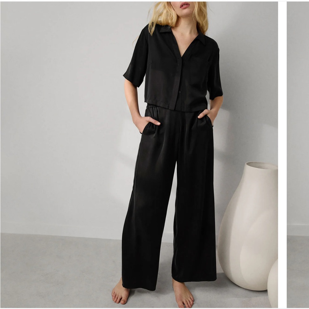 Lunya Washable Silk High Rise Pant Set - Black Size Small